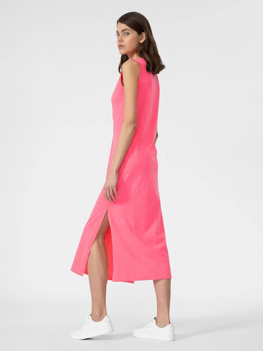 4F Sommer Midi Kleid mit Schlitz Fuchsie