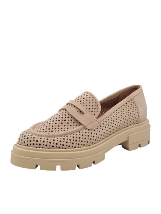 Δερμάτινα Γυναικεία Loafers σε Μπεζ Χρώμα