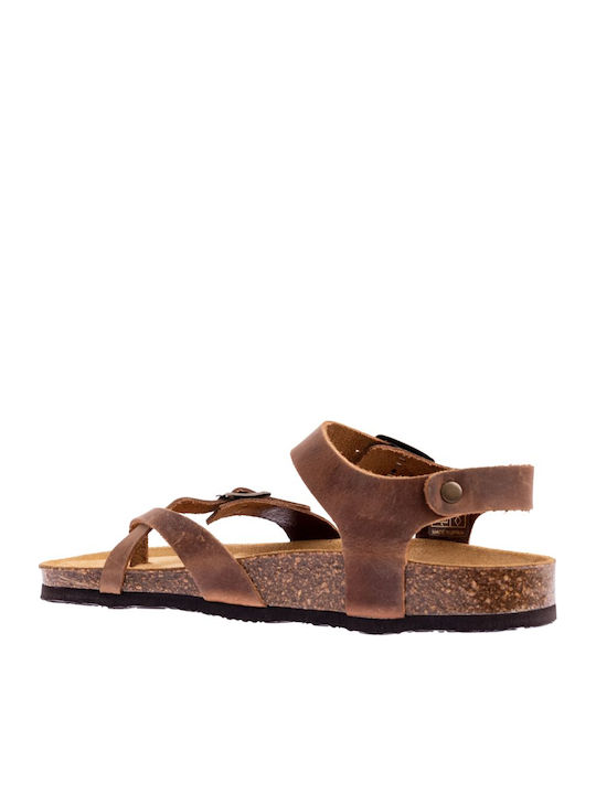 Leather Women's Flat Sandals Anatomic in Tabac Brown Color