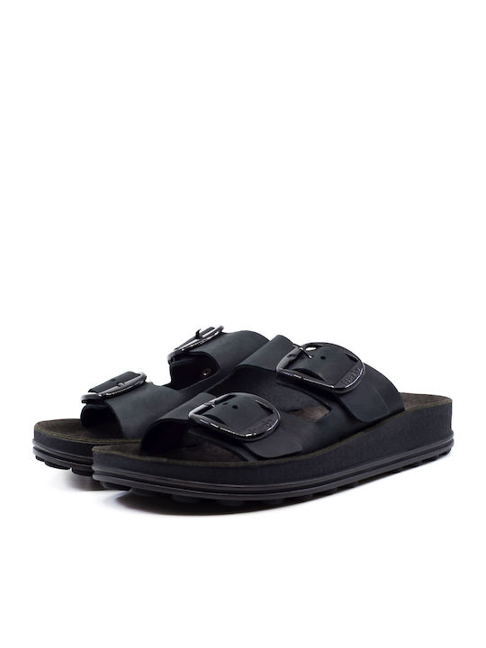 Despoina Leather Women's Flat Sandals Anatomic Black/Silver