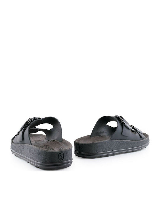 Despoina Leather Women's Flat Sandals Anatomic Black/Silver