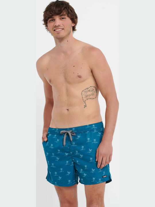 Men's Swimwear Shorts Blue Coral with Patterns