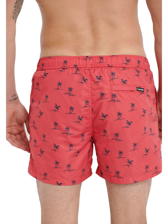 Funky Buddha Men's Swimwear Shorts Hibiscus Red with Patterns