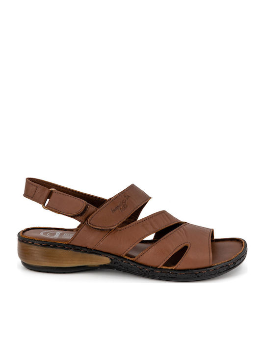 Leather Women's Flat Sandals Anatomic in Tabac Brown Color