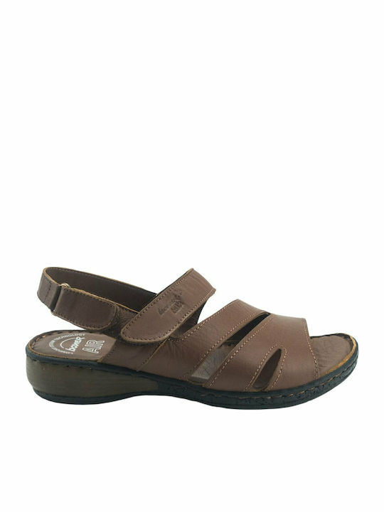 Leather Women's Flat Sandals Anatomic in Tabac Brown Color