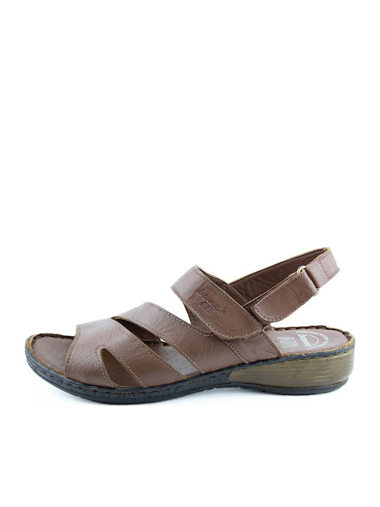 Leather Women's Flat Sandals Anatomic in Tabac Brown Color