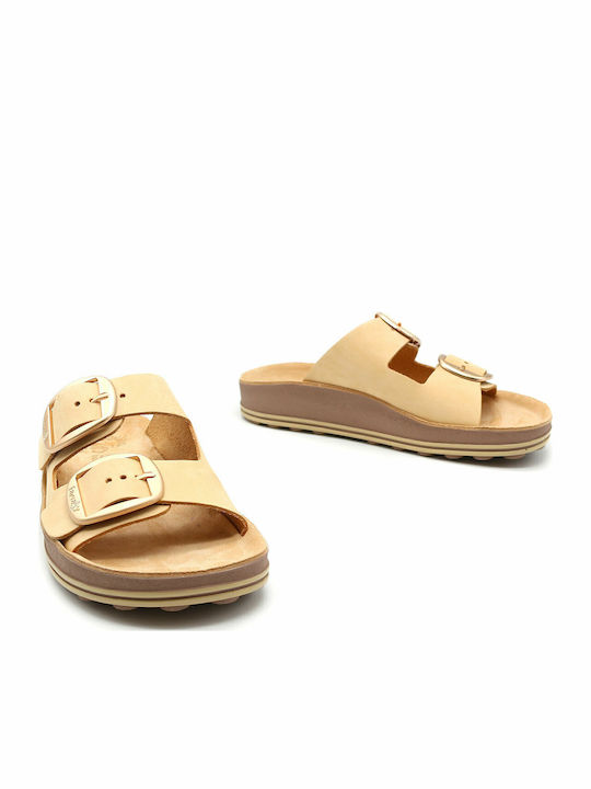 Despoina Leather Women's Flat Sandals Anatomic in Yellow Color