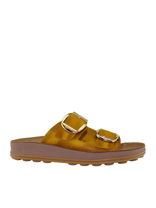 Despoina Leather Women's Flat Sandals Anatomic in Yellow Color