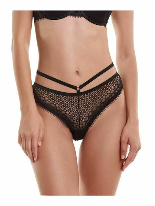 Damen Zeichenfolge mit Spitze Schwarz