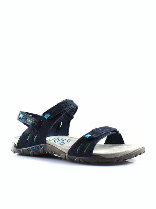 Leather Women's Flat Sandals Anatomic in Navy Blue Color