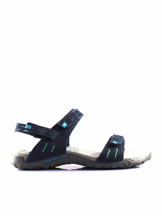 Leather Women's Flat Sandals Anatomic in Navy Blue Color