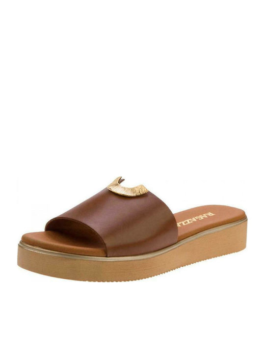 Leder Flache Sandalen für Damen Anatomisch in Tabac Braun Farbe