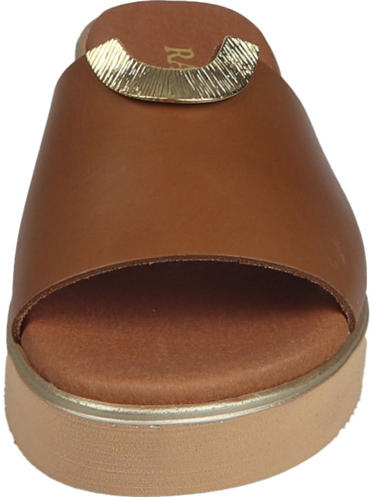 Leder Flache Sandalen für Damen Anatomisch in Tabac Braun Farbe