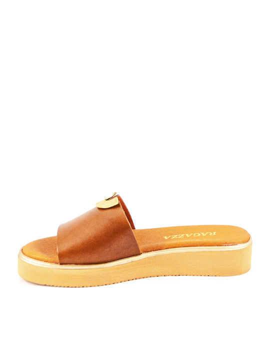 Leder Flache Sandalen für Damen Anatomisch in Tabac Braun Farbe