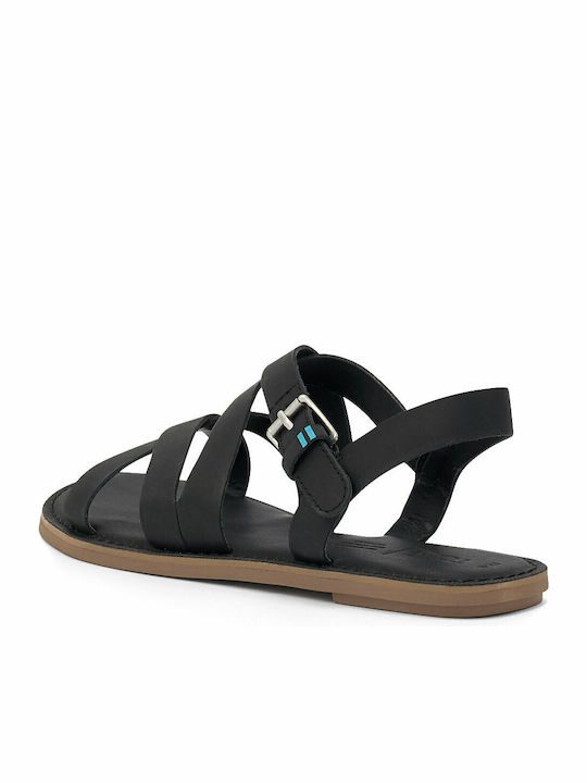 Sicily Leather Women's Flat Sandals with Strap in Black Color