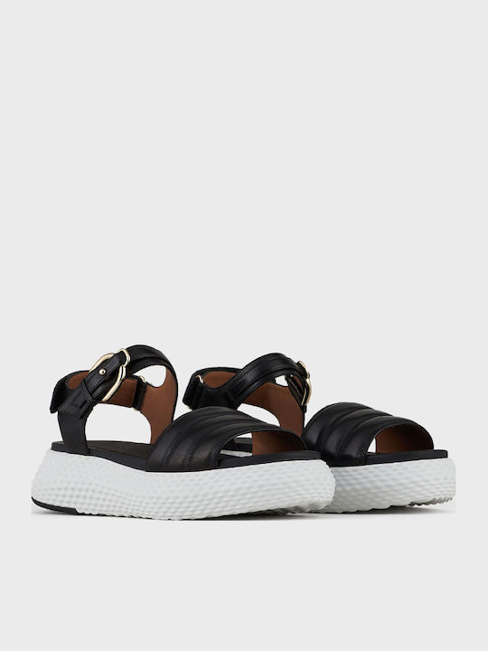 Leather Women's Flat Sandals Flatforms in Black Color