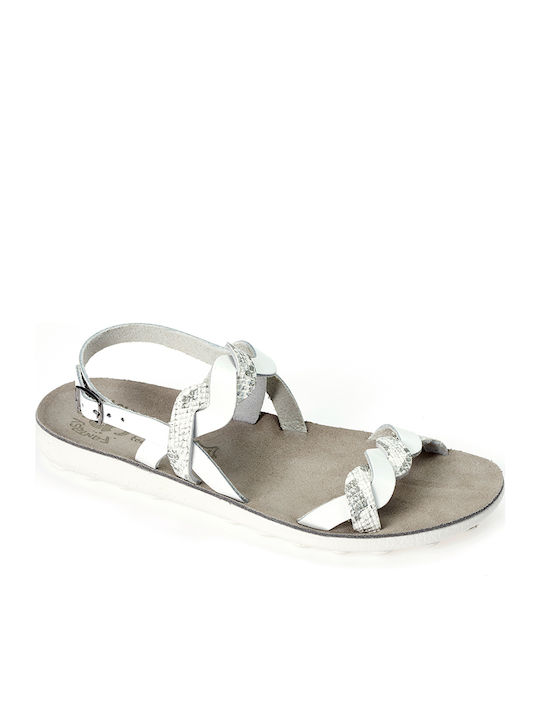 Coni Leather Women's Flat Sandals Anatomic in White Color