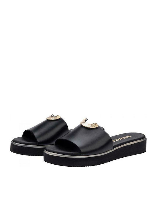 Leather Women's Flat Sandals Anatomic Flatforms in Black Color