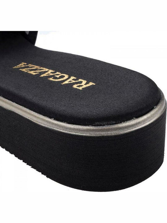 Leather Women's Flat Sandals Anatomic Flatforms in Black Color