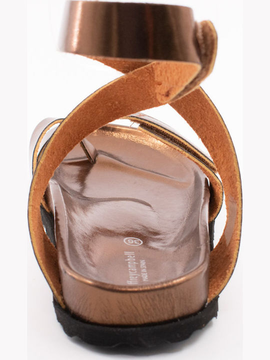 Majorca Met Leather Women's Flat Sandals with Strap in Brown Color