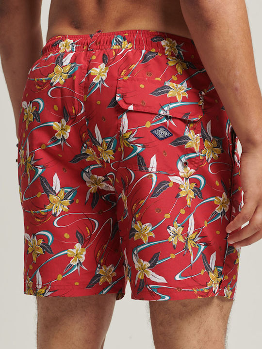 Superdry Vintage Hawaian Herren Badehose Rot Drucken