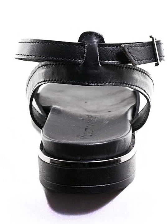 Leather Women's Flat Sandals Anatomic with Strap in Black Color