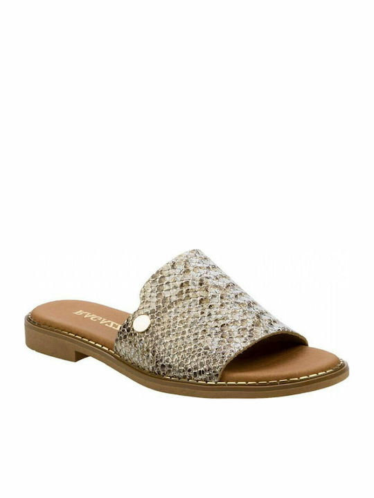 Leather Women's Flat Sandals in Gold Color