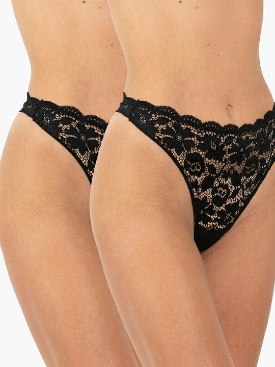 Damen Zeichenfolge 2Pack mit Spitze Schwarz