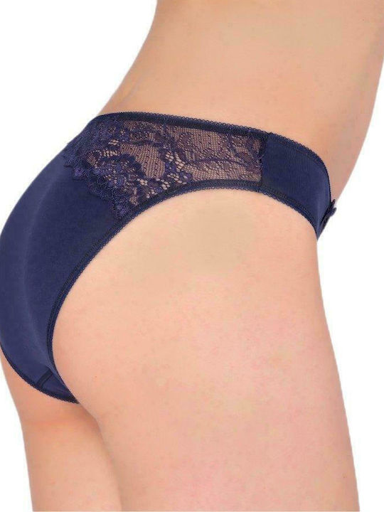 Dreams by Joyce Hochtailliert Damen Slip mit Spitze Marineblau