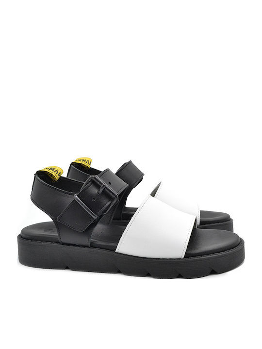 Leather Women's Flat Sandals Anatomic with Strap in White Color