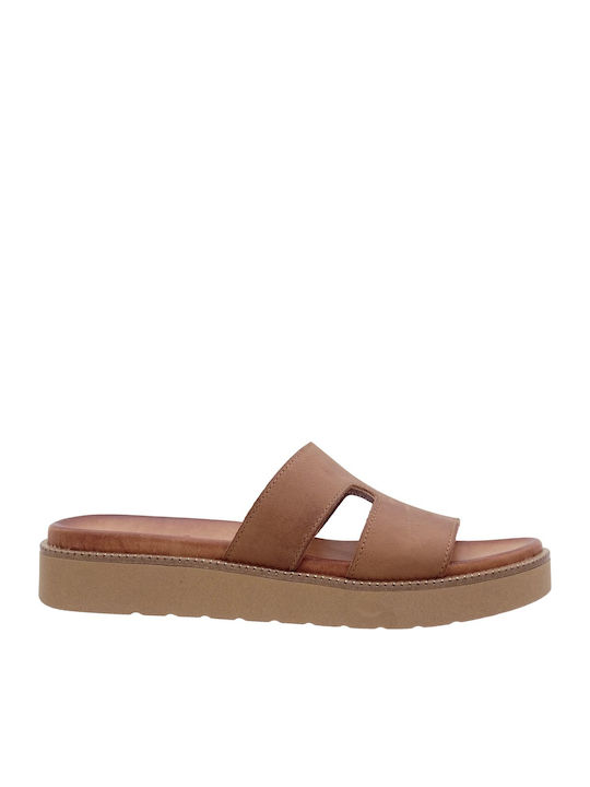 Leather Women's Flat Sandals in Tabac Brown Color