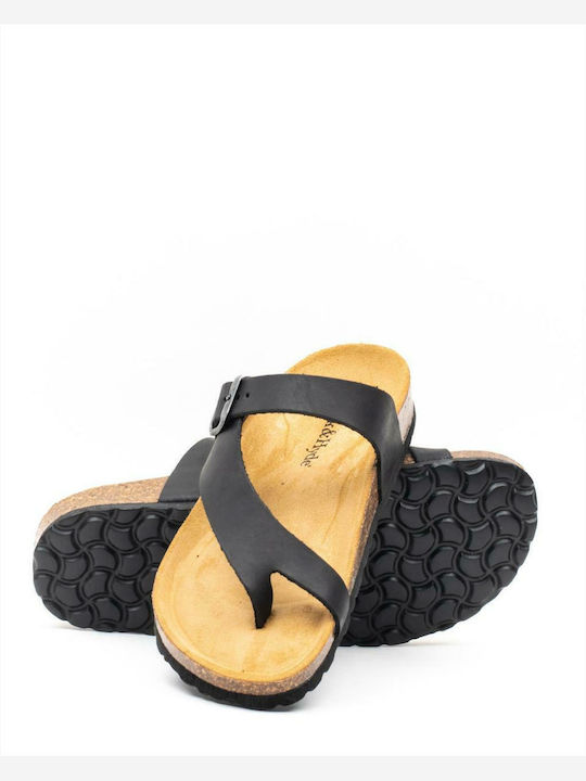 Leather Women's Flat Sandals Anatomic in Black Color