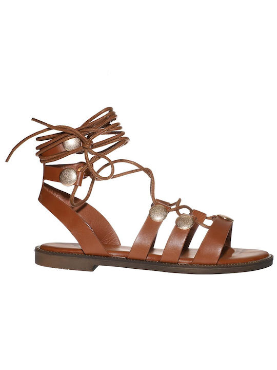 Leather Women's Flat Sandals Gladiator Camel