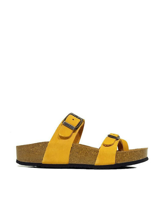 Leather Women's Flat Sandals Anatomic Flatforms in Yellow Color