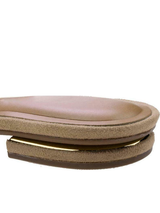 6426-100 Suede Mules with Chunky Low Heel in Beige Color