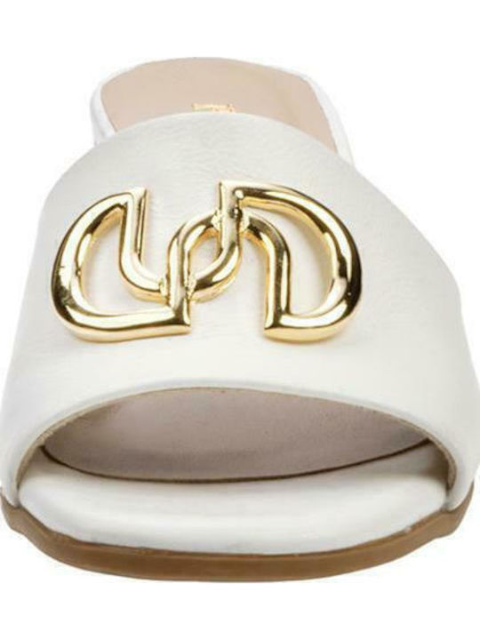 Leder Mules mit Chunky Niedrig Absatz in Weiß Farbe