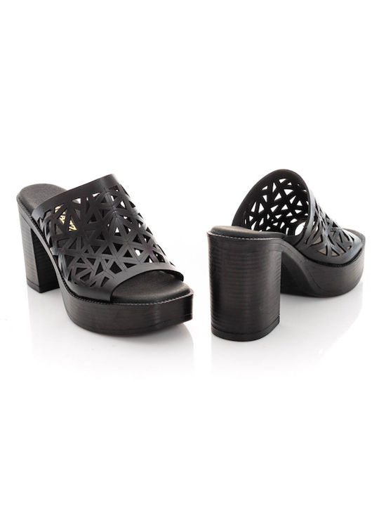 Piele Mule cu Gros cu gleznă înaltă Toc în Culoare Negru