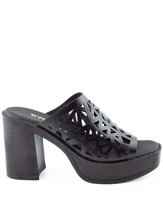 Piele Mule cu Gros cu gleznă înaltă Toc în Culoare Negru