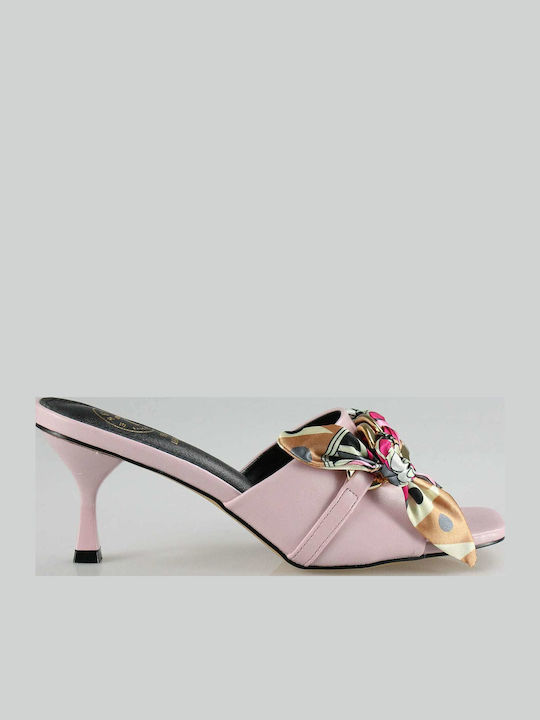 Mules with Thin High Heel in Lilac Color