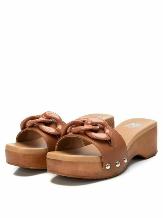 Mules με Χοντρό Χαμηλό Τακούνι Camel