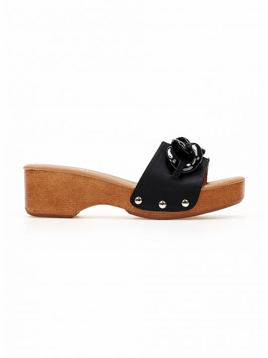 Chunky Heel Mules Black