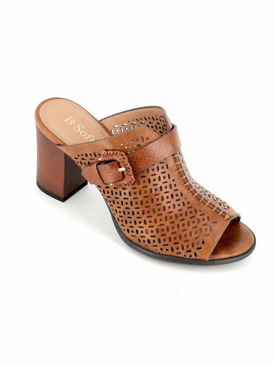Mules with Chunky High Heel in Brown Color