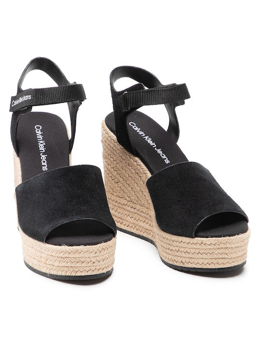 Women's Suede Ankle Strap Platforms Black