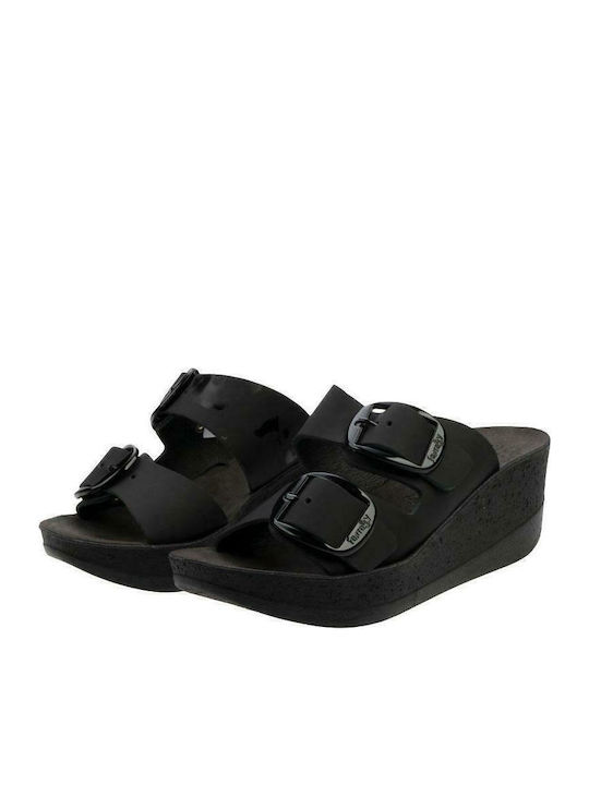 Helena Anatomic Women's Leather Platform Wedge Sandals Black