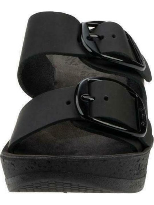 Helena Anatomic Women's Leather Platform Wedge Sandals Black