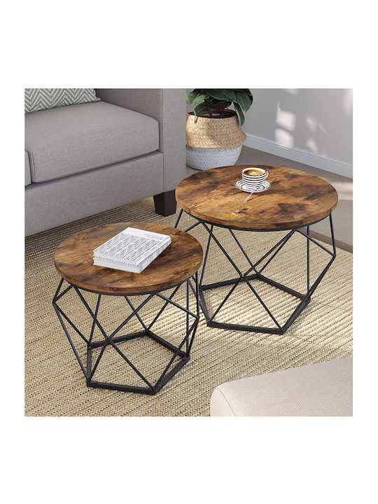Round Side Metal Coffee Table Brown 2 Pieces W50xL50xH40cm