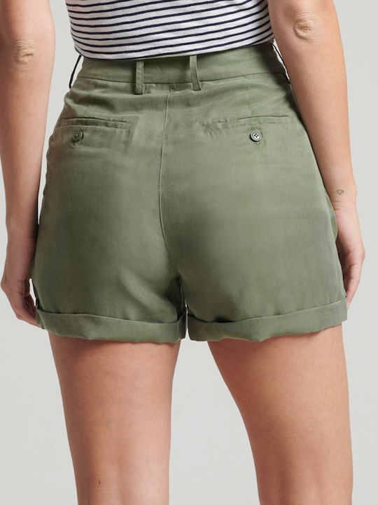 Superdry Flash W Studios Cupro Women's High-waisted Shorts Khaki