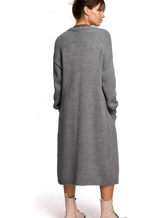 BE Knit BK053 Long Women's Knitted Cardigan Gray