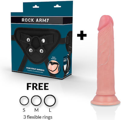 Rock Army Avenger Harnașament cu Dildo 19cm și Vibrare în culoarea Bej