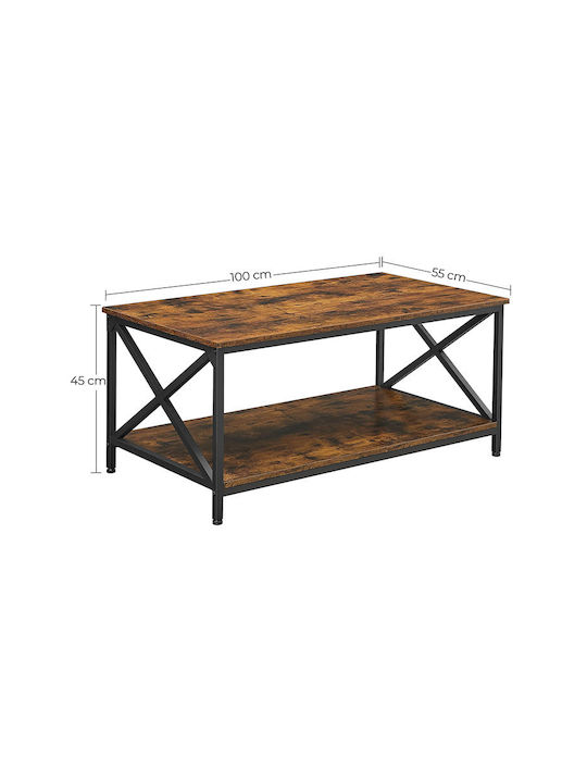 Rectangular Coffee Table Metal Brown L100xW55xH45cm.